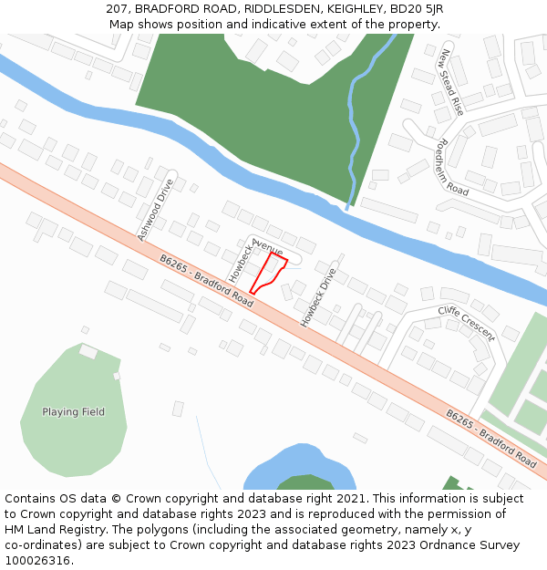 207, BRADFORD ROAD, RIDDLESDEN, KEIGHLEY, BD20 5JR: Location map and indicative extent of plot