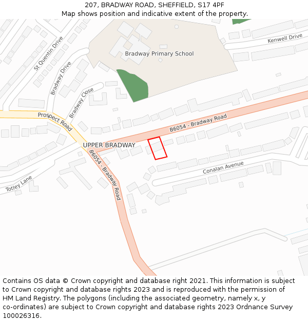 207, BRADWAY ROAD, SHEFFIELD, S17 4PF: Location map and indicative extent of plot