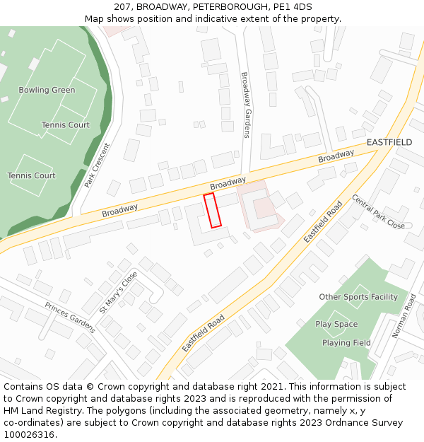 207, BROADWAY, PETERBOROUGH, PE1 4DS: Location map and indicative extent of plot