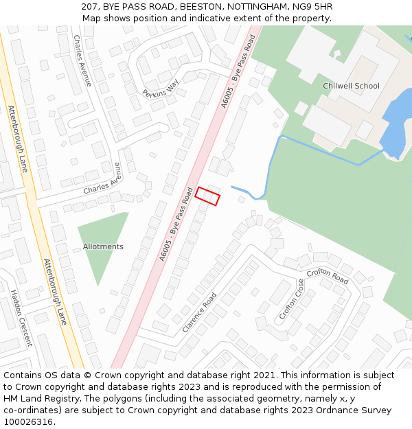 207, BYE PASS ROAD, BEESTON, NOTTINGHAM, NG9 5HR: Location map and indicative extent of plot