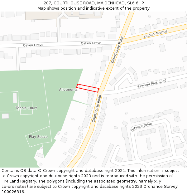 207, COURTHOUSE ROAD, MAIDENHEAD, SL6 6HP: Location map and indicative extent of plot