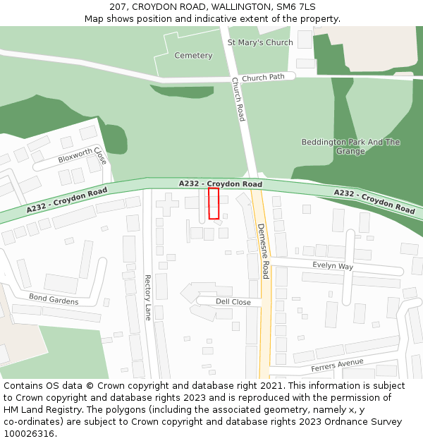 207, CROYDON ROAD, WALLINGTON, SM6 7LS: Location map and indicative extent of plot