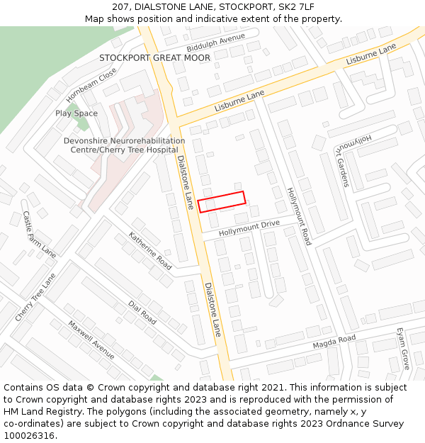 207, DIALSTONE LANE, STOCKPORT, SK2 7LF: Location map and indicative extent of plot