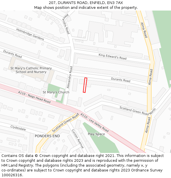 207, DURANTS ROAD, ENFIELD, EN3 7AX: Location map and indicative extent of plot