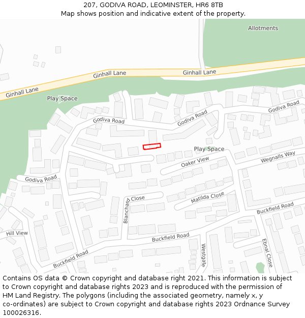 207, GODIVA ROAD, LEOMINSTER, HR6 8TB: Location map and indicative extent of plot