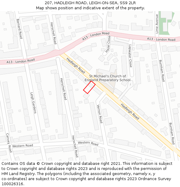 207, HADLEIGH ROAD, LEIGH-ON-SEA, SS9 2LR: Location map and indicative extent of plot