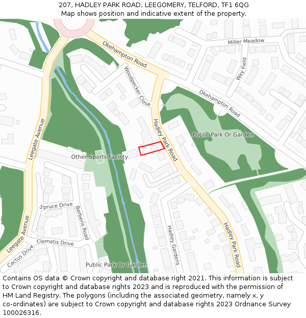 207, HADLEY PARK ROAD, LEEGOMERY, TELFORD, TF1 6QG: Location map and indicative extent of plot