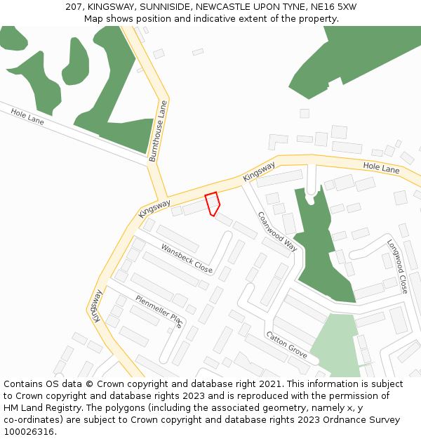 207, KINGSWAY, SUNNISIDE, NEWCASTLE UPON TYNE, NE16 5XW: Location map and indicative extent of plot