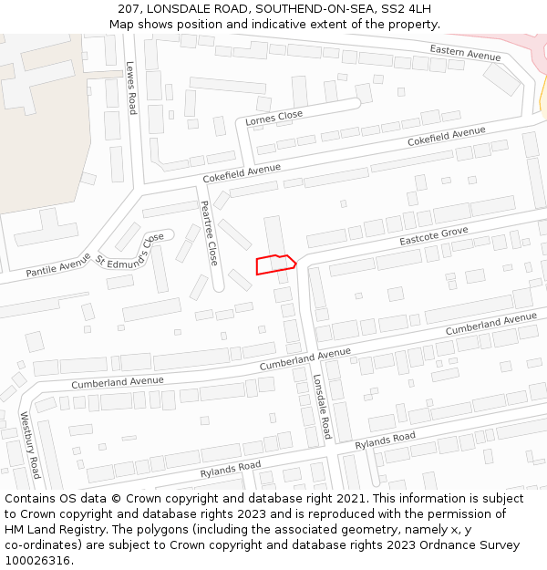 207, LONSDALE ROAD, SOUTHEND-ON-SEA, SS2 4LH: Location map and indicative extent of plot