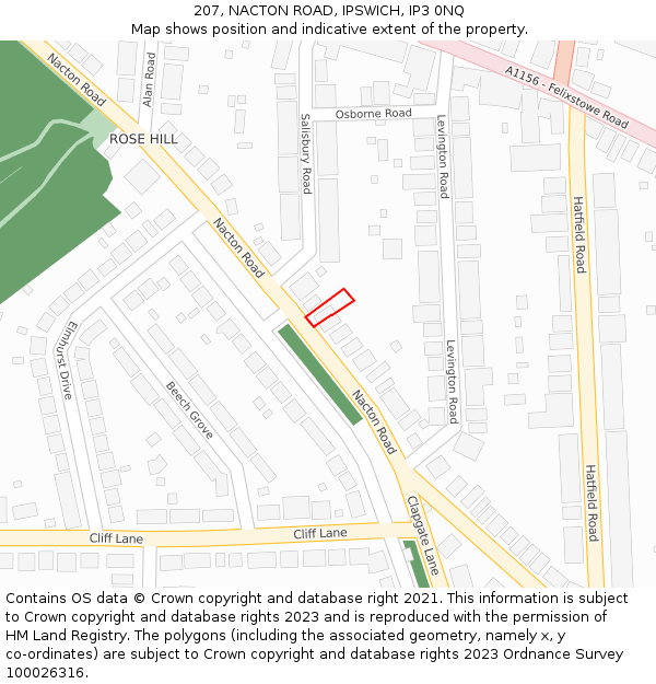 207, NACTON ROAD, IPSWICH, IP3 0NQ: Location map and indicative extent of plot