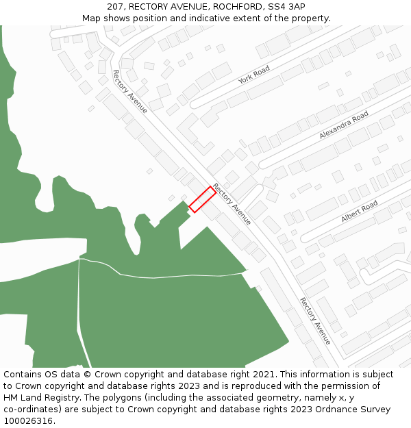 207, RECTORY AVENUE, ROCHFORD, SS4 3AP: Location map and indicative extent of plot