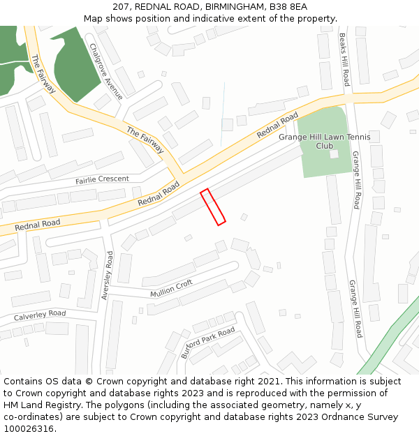 207, REDNAL ROAD, BIRMINGHAM, B38 8EA: Location map and indicative extent of plot