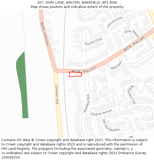 207, SHAY LANE, WALTON, WAKEFIELD, WF2 6NW: Location map and indicative extent of plot