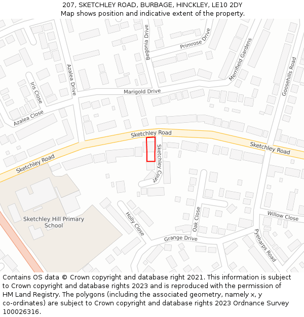 207, SKETCHLEY ROAD, BURBAGE, HINCKLEY, LE10 2DY: Location map and indicative extent of plot