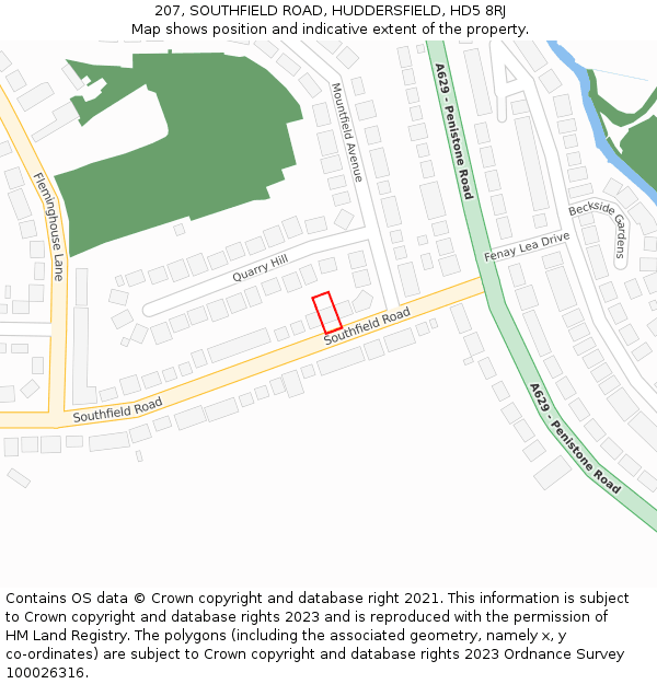 207, SOUTHFIELD ROAD, HUDDERSFIELD, HD5 8RJ: Location map and indicative extent of plot