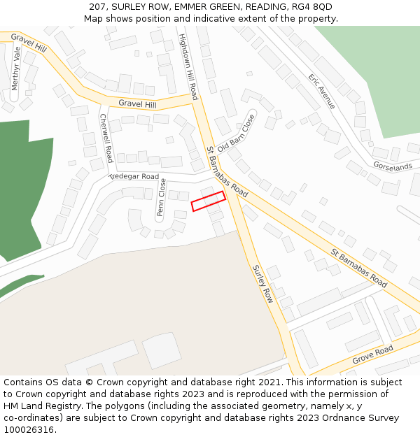 207, SURLEY ROW, EMMER GREEN, READING, RG4 8QD: Location map and indicative extent of plot
