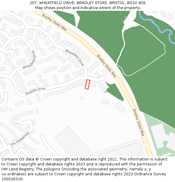 207, WHEATFIELD DRIVE, BRADLEY STOKE, BRISTOL, BS32 9DE: Location map and indicative extent of plot