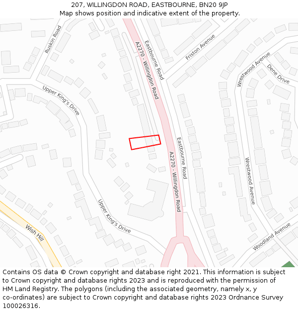 207, WILLINGDON ROAD, EASTBOURNE, BN20 9JP: Location map and indicative extent of plot