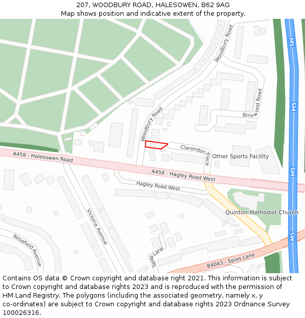 207, WOODBURY ROAD, HALESOWEN, B62 9AG: Location map and indicative extent of plot