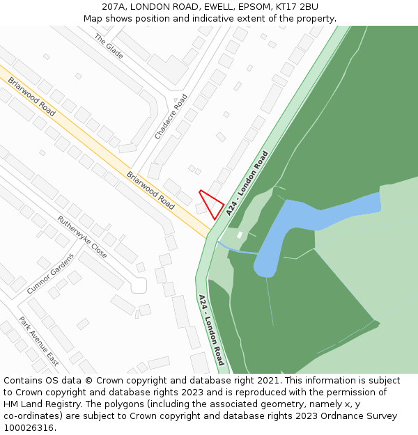 207A, LONDON ROAD, EWELL, EPSOM, KT17 2BU: Location map and indicative extent of plot