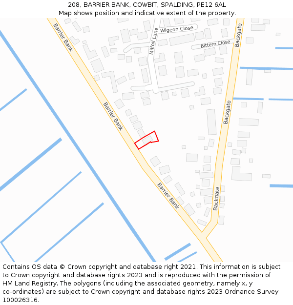 208, BARRIER BANK, COWBIT, SPALDING, PE12 6AL: Location map and indicative extent of plot