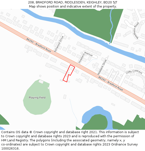 208, BRADFORD ROAD, RIDDLESDEN, KEIGHLEY, BD20 5JT: Location map and indicative extent of plot