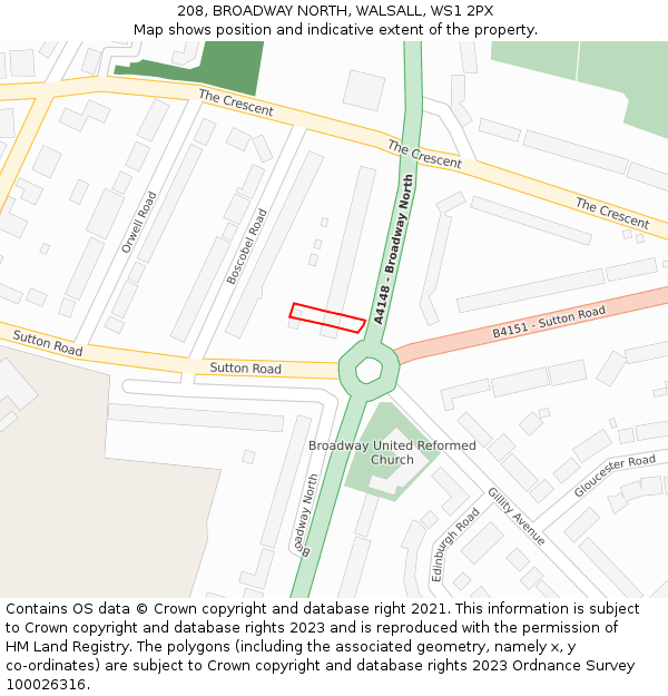 208, BROADWAY NORTH, WALSALL, WS1 2PX: Location map and indicative extent of plot
