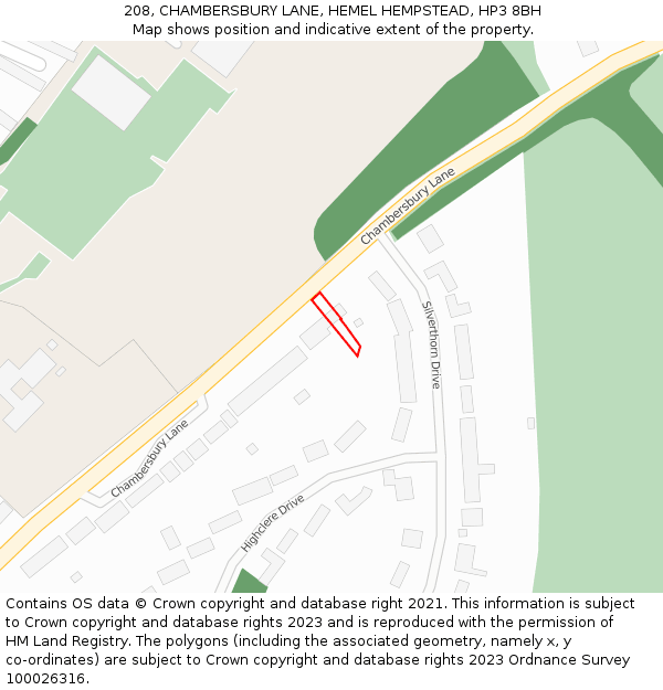 208, CHAMBERSBURY LANE, HEMEL HEMPSTEAD, HP3 8BH: Location map and indicative extent of plot