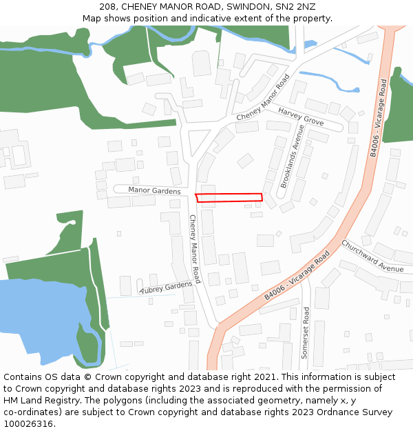 208, CHENEY MANOR ROAD, SWINDON, SN2 2NZ: Location map and indicative extent of plot