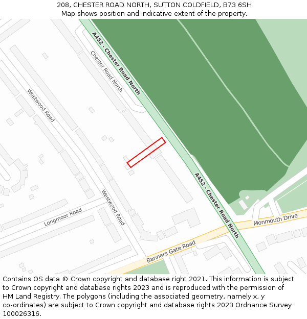 208, CHESTER ROAD NORTH, SUTTON COLDFIELD, B73 6SH: Location map and indicative extent of plot