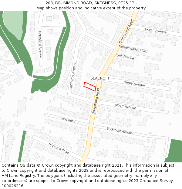 208, DRUMMOND ROAD, SKEGNESS, PE25 3BU: Location map and indicative extent of plot