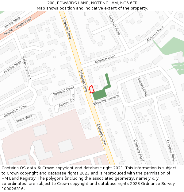 208, EDWARDS LANE, NOTTINGHAM, NG5 6EP: Location map and indicative extent of plot