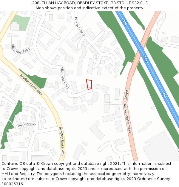 208, ELLAN HAY ROAD, BRADLEY STOKE, BRISTOL, BS32 0HF: Location map and indicative extent of plot