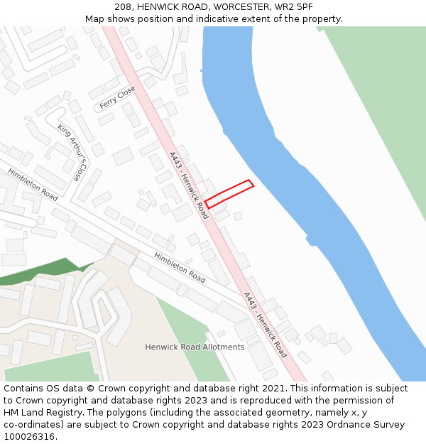 208, HENWICK ROAD, WORCESTER, WR2 5PF: Location map and indicative extent of plot