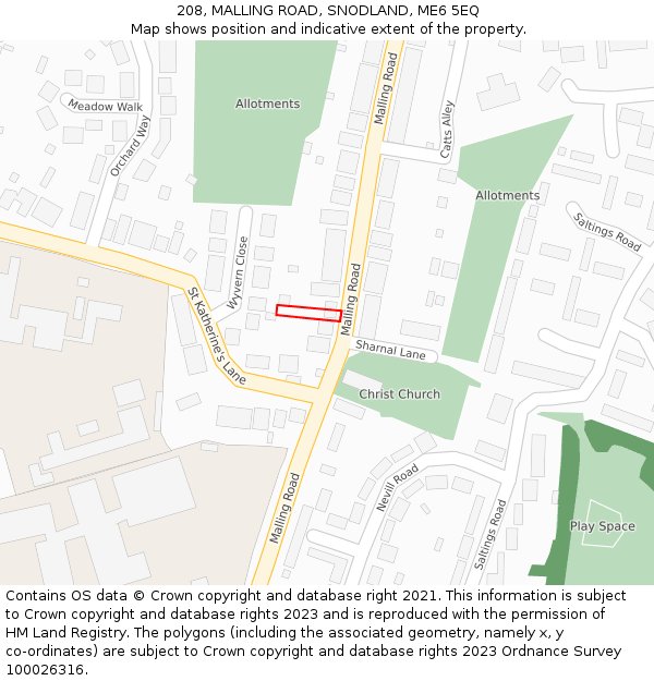 208, MALLING ROAD, SNODLAND, ME6 5EQ: Location map and indicative extent of plot