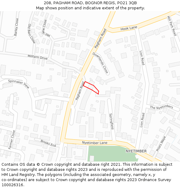 208, PAGHAM ROAD, BOGNOR REGIS, PO21 3QB: Location map and indicative extent of plot