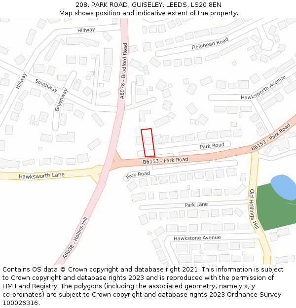 208, PARK ROAD, GUISELEY, LEEDS, LS20 8EN: Location map and indicative extent of plot