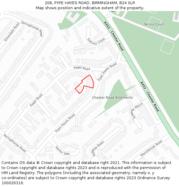 208, PYPE HAYES ROAD, BIRMINGHAM, B24 0LR: Location map and indicative extent of plot