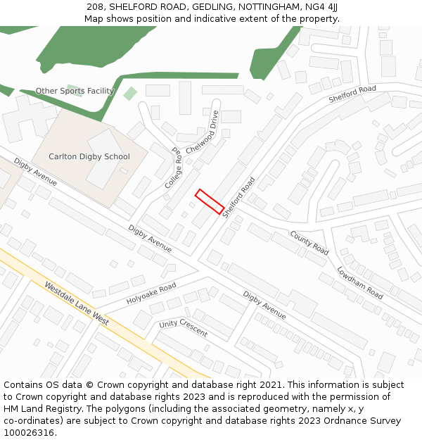 208, SHELFORD ROAD, GEDLING, NOTTINGHAM, NG4 4JJ: Location map and indicative extent of plot