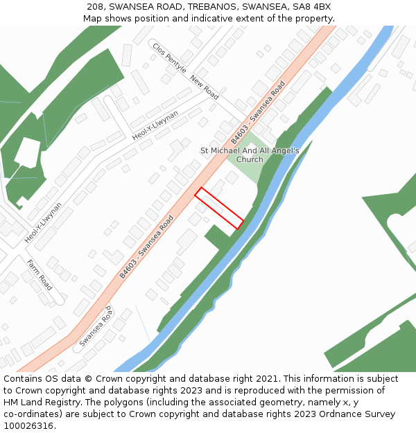 208, SWANSEA ROAD, TREBANOS, SWANSEA, SA8 4BX: Location map and indicative extent of plot