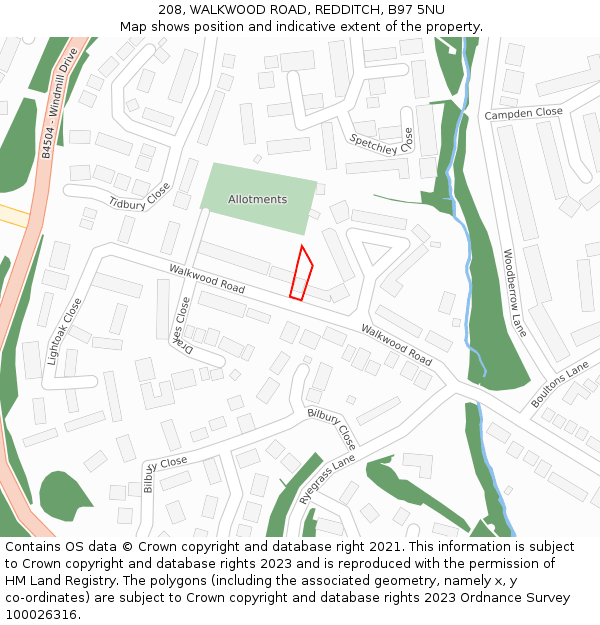 208, WALKWOOD ROAD, REDDITCH, B97 5NU: Location map and indicative extent of plot