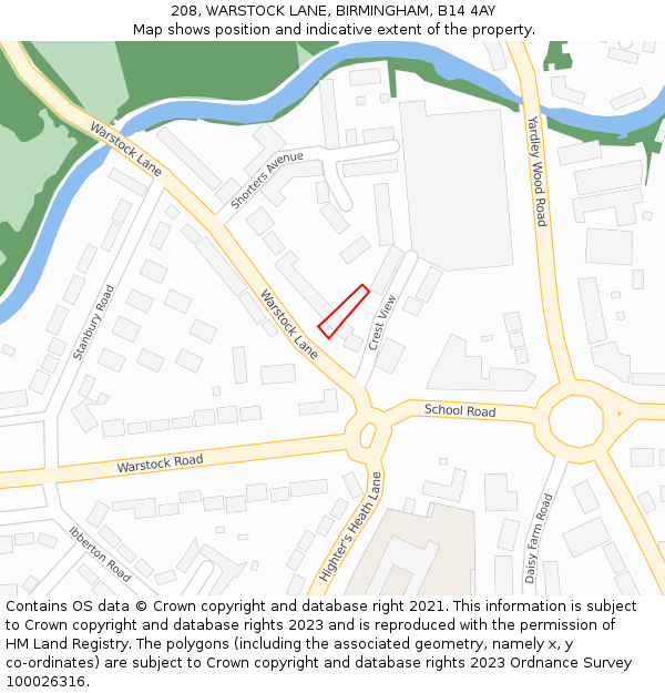 208, WARSTOCK LANE, BIRMINGHAM, B14 4AY: Location map and indicative extent of plot