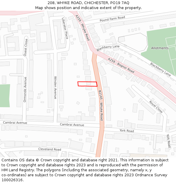 208, WHYKE ROAD, CHICHESTER, PO19 7AQ: Location map and indicative extent of plot