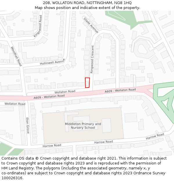 208, WOLLATON ROAD, NOTTINGHAM, NG8 1HQ: Location map and indicative extent of plot