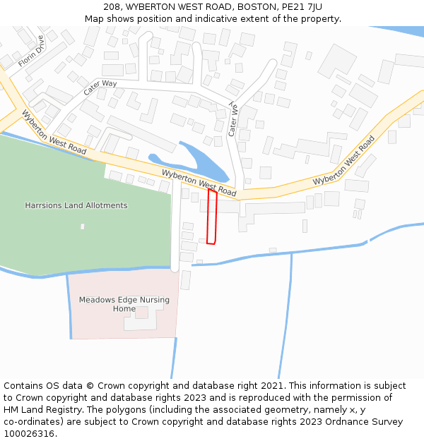 208, WYBERTON WEST ROAD, BOSTON, PE21 7JU: Location map and indicative extent of plot