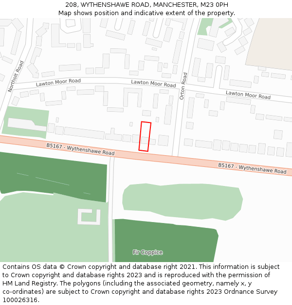 208, WYTHENSHAWE ROAD, MANCHESTER, M23 0PH: Location map and indicative extent of plot