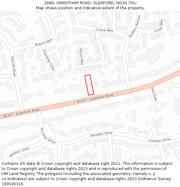 208A, GRANTHAM ROAD, SLEAFORD, NG34 7NU: Location map and indicative extent of plot