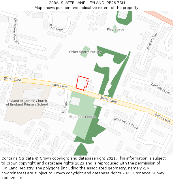 208A, SLATER LANE, LEYLAND, PR26 7SH: Location map and indicative extent of plot