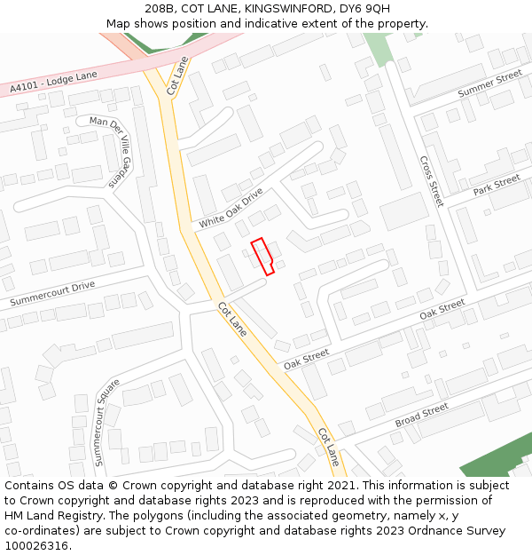 208B, COT LANE, KINGSWINFORD, DY6 9QH: Location map and indicative extent of plot