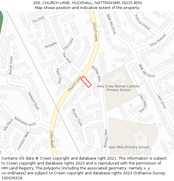 209, CHURCH LANE, HUCKNALL, NOTTINGHAM, NG15 8DN: Location map and indicative extent of plot